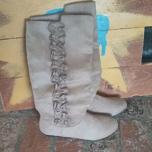 Soda Over the Knee Ruffled Tan Boots